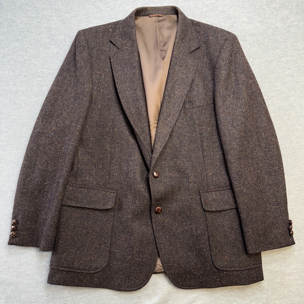 Vintage Tweed Blazer Jacket Men 44 Brown Speckle Wool Sport Coat Imperial Haggar